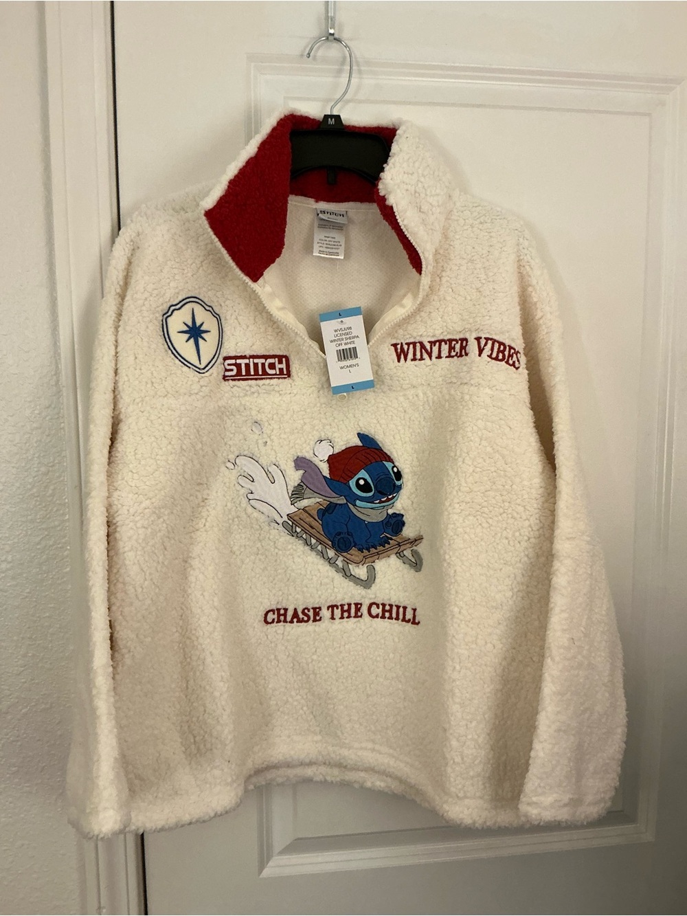 Disney Lilo & Stitch Womens L Sherpa Fleece Half Zip Pullover Jacket NWT